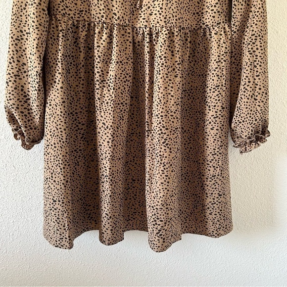 Light Brown Black Polkadot Long Sleeve Dress Fits Women S-M - Picture 2 of 8